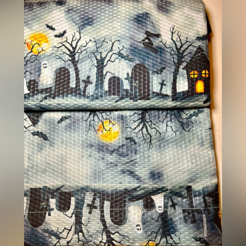 Halloween Haunted Graveyard Textured Fabric Shower Curtain Tombstone Witch Ghost